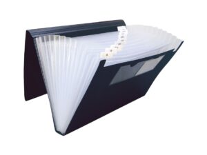 Archivo Expansible Oxford, tamaño oficio, color negro, 13 espacios, etiquetas incluidas, cierre elástico, polipropilen