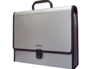 Archivo Expansible Oxford, tamaño carta, color gris metálico, 24 divisiones, etiquetas incluidas, cierre de broche, orillas forradas, polipropileno