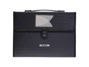 Archivo Expansible Oxford, tamaño carta, color negro, 12 divisiones, con asa y broche, orillas forradas, etiquetas incluídas, polipropileno