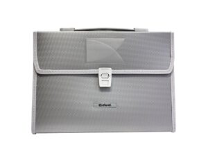 Archivo Expansible Oxford, tamaño carta, color plata, 12 divisiones, con asa y broche, orillas forradas, etiquetas incluídas, polipropileno