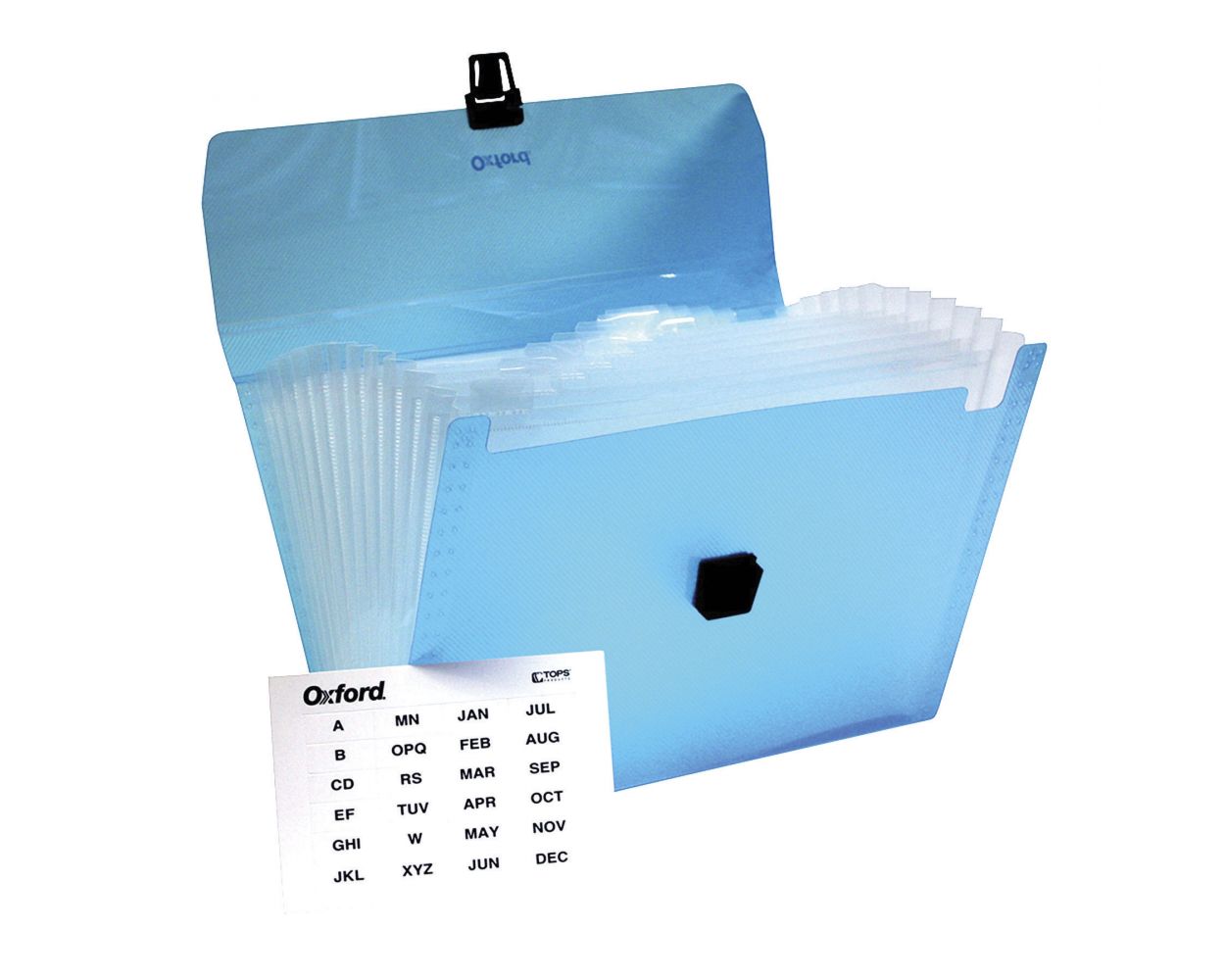 Archivo Expansible Oxford, tamaño carta, color azul translúcido, 12 divisiones, etiquetas incluidas, con cierre de broche, polipropileno - Imagen 2