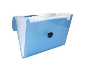 Archivo Expansible Oxford, tamaño carta, color azul translúcido, 12 divisiones, etiquetas incluidas, con cierre de broche, polipropileno