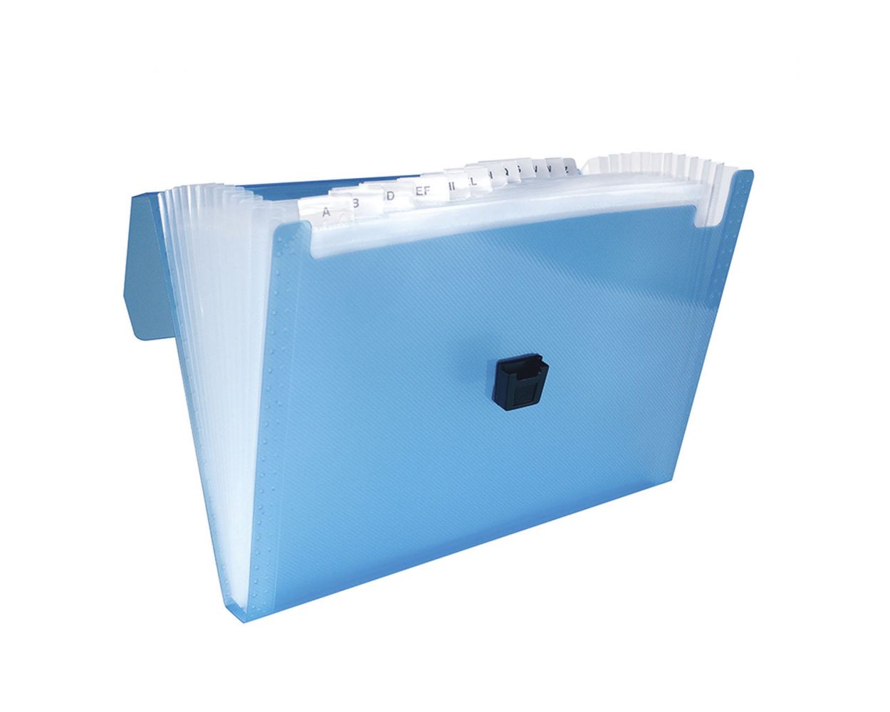 Archivo Expansible Oxford, tamaño carta, color azul translúcido, 12 divisiones, etiquetas incluidas, con cierre de broche, polipropileno