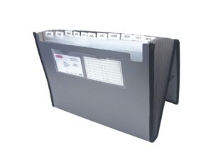 Archivo Expansible Oxford, tamaño carta, color gris metálico, 12 divisiones, etiquetas incluidas, cierre elástico, orillas forradas, polipropileno