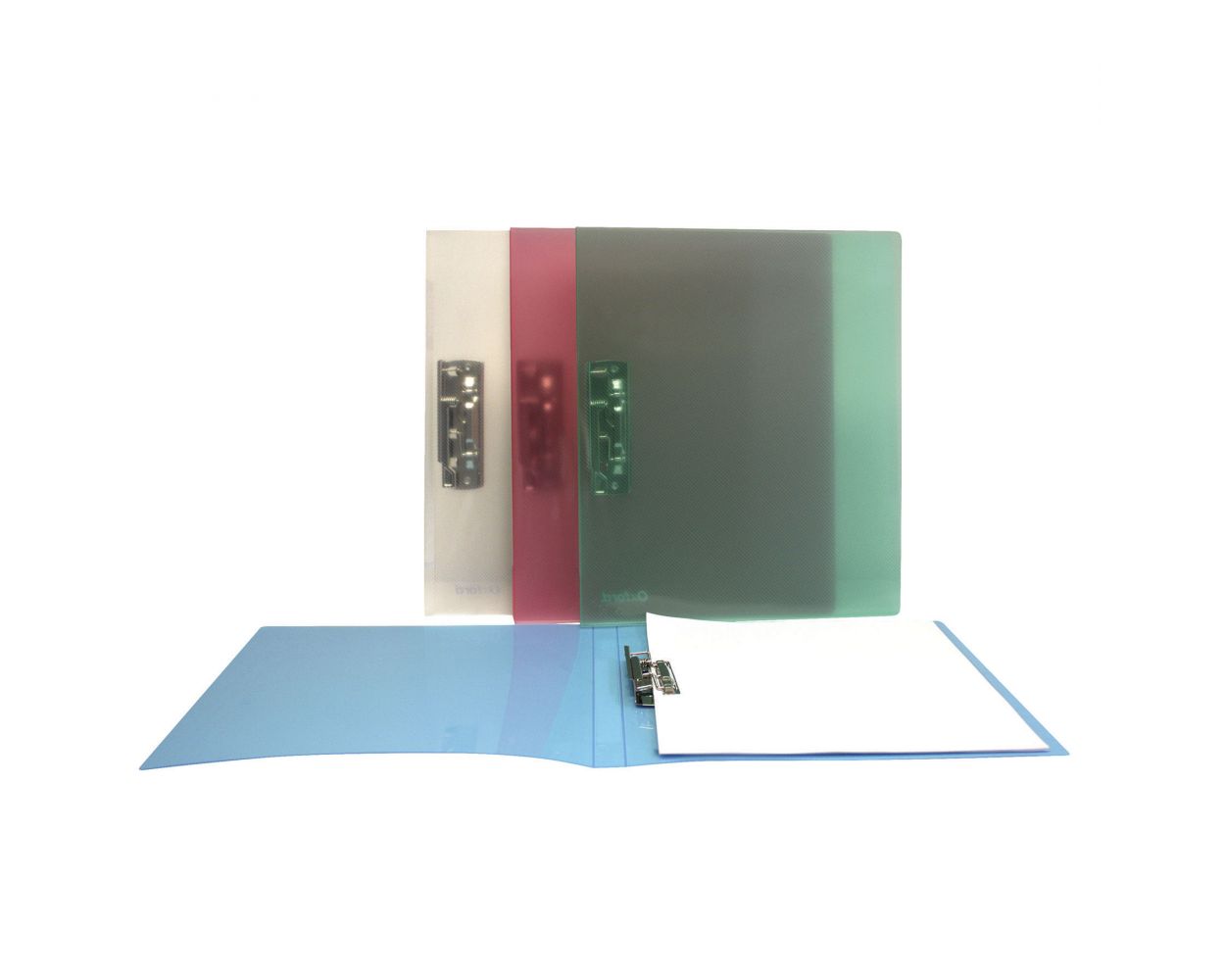 Carpeta con Palanca Oxford, tamaño carta, color surtido: azul,verde,rosa y blanco transparentes con textura, para 60 hojas, palanca metálica para sujeción de documentos, polipropilen - Imagen 2