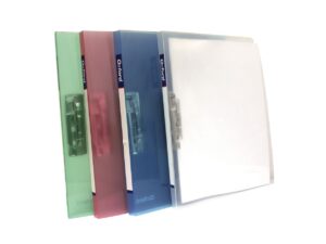 Carpeta con Palanca Oxford, tamaño carta, color surtido: azul,verde,rosa y blanco transparentes con textura, para 60 hojas, palanca metálica para sujeción de documentos, polipropilen