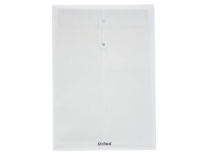 Sobre Portadocumentos Vertical Oxford, tamaño oficio, colores blanco transparente, con expansión de 2.5 cms, con cierre de hilo, abertura superior, polipropileno