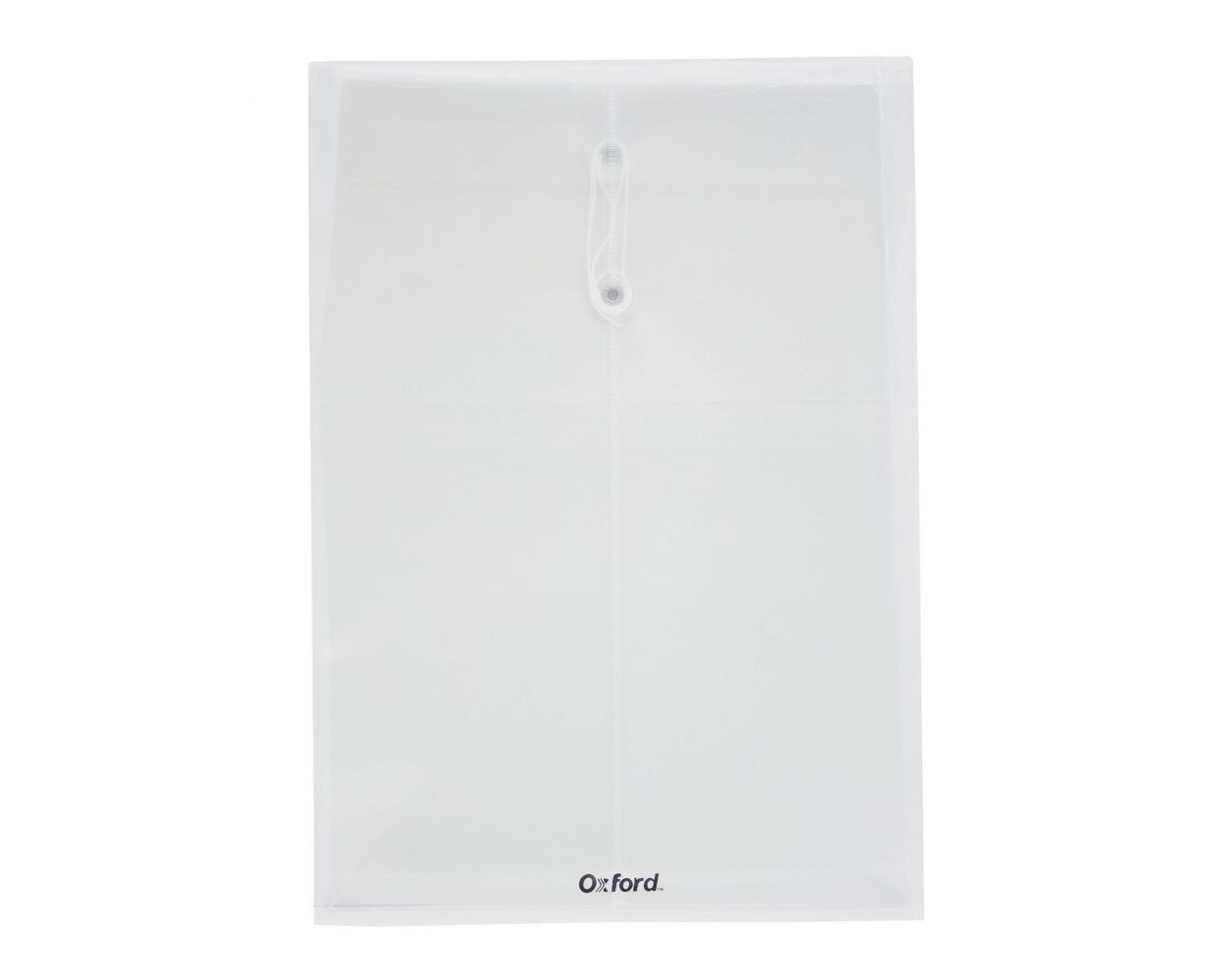 Sobre Portadocumentos Vertical Oxford, tamaño oficio, colores blanco transparente, con expansión de 2.5 cms, con cierre de hilo, abertura superior, polipropileno