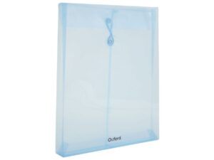 Sobre Portadocumentos Vertical Oxford, tamaño carta, colores azul transparente, con expansión de 2.5 cms, con cierre de hilo, abertura superior, polipropileno