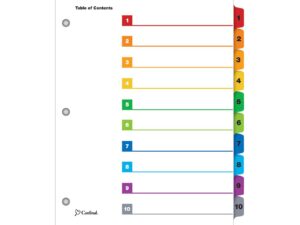 Indices Separadores OneStep®, Cejas de color Pre-impresas 1-10, Personalizable, Uso vertical y horizontal, reforzado