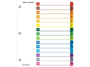 Indices Separadores OneStep®, Cejas de color Pre-impresas 1-15, Personalizable, Uso vertical y horizontal, reforzado